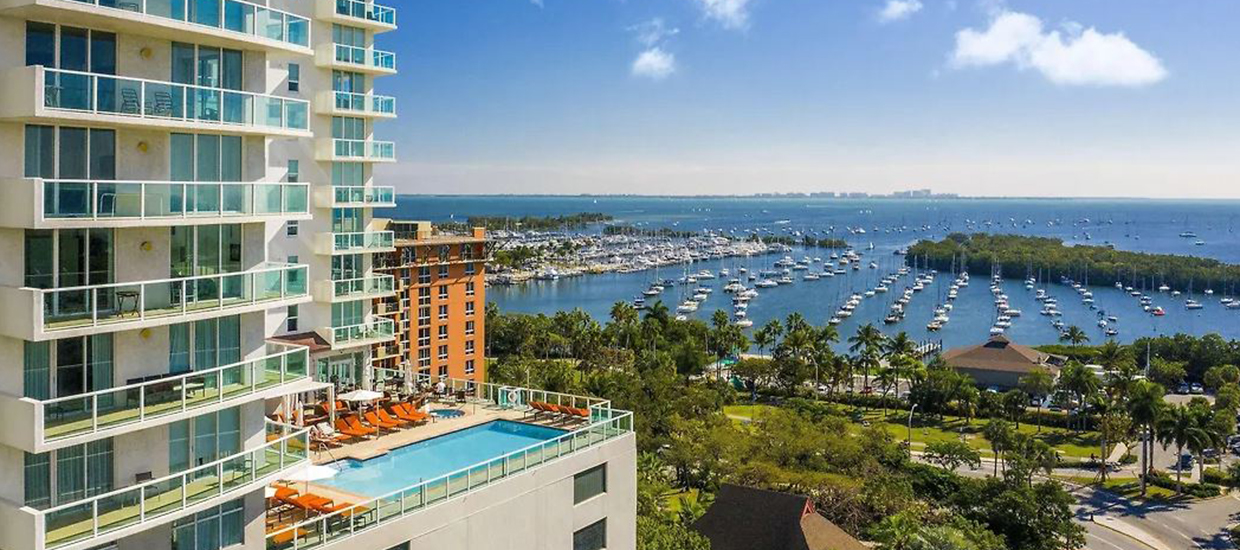 Hotel Arya, Coconut Grove, Miami, with view of Biscayne Bay