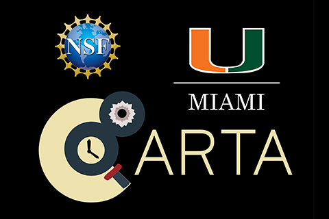 National Science Foundation, University of Miami, and Center for Accelerated Real Time Analytics (CARTA) logos on black background